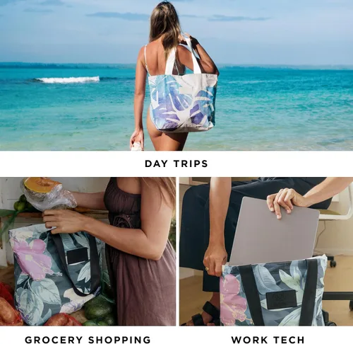 Vista 5 de ALOHA Collection Bolsa de playa plegable a prueba de salpicaduras con cremallera superior. Bolsa de mano lavable para piscina, playa y viajes