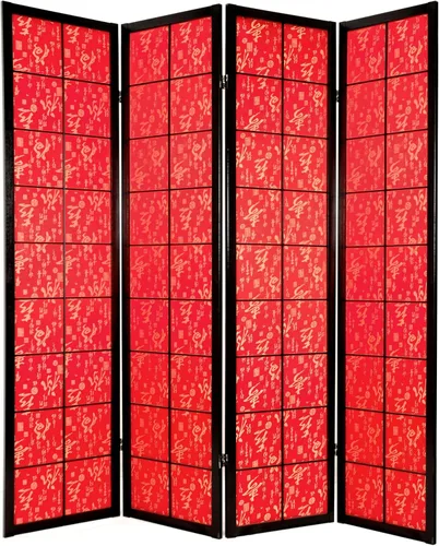 Vista 4 de Red Lantern Pantalla Shoji de flor de cerezo de 6 pies de alto, color negro, 3 paneles
