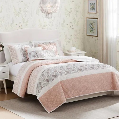 Vista 8 de Madison Park Juego de edredón 100% algodón con estampado floral, costuras de doble cara, para todas las estaciones, colcha ligera, ropa de cama Aqua