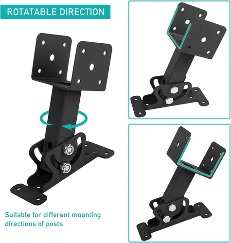 Vista 4 de Kit de soporte de viga elevadora de techo, soportes de pérgola de montaje en techo, soporte de techo ajustable, resistente, negro, poste elevador