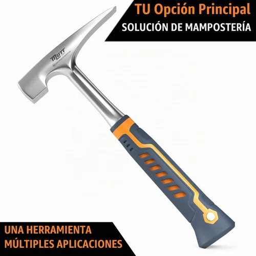 Vista 6 de Mutt Tools - Martillo de ladrillo de 20 onzas para trabajos de piedra de albañil 20 oz, martillo de ladrillo, acero forjado, mampostería, agarre