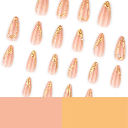 Vista 4 de Uñas postizas medianas a presión de almendra para mujer, uñas postizas Color-2