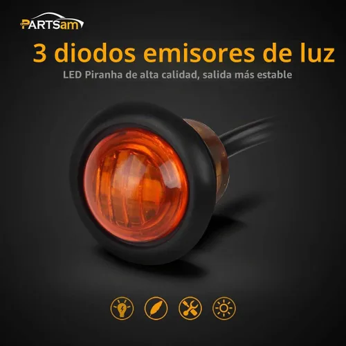 Vista 2 de Partsam 2 piezas de 3/4" Luz LED de marcador ámbar mini, luz de alerón de distancia, señal de giro, 3 cables, 12V