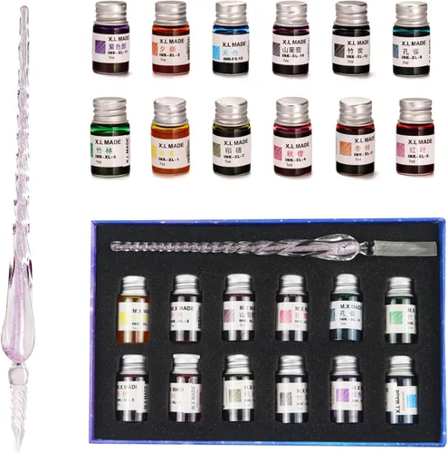 Vista 9 de Juego de bolígrafos de cristal para caligrafía, 12 tintas coloridas, juegos de caligrafía para arte, escritura, firma, decoración, regalo