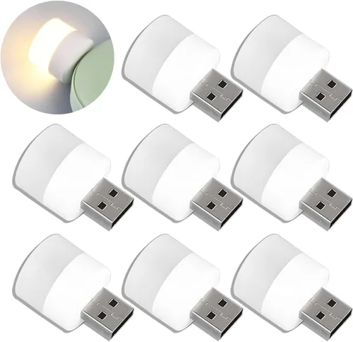 Vista 12 de Luces USB de noche, mini bombilla LED, enchufable, blanco cálido, compacto, ideal para dormitorio, baño, guardería, pasillo, cocina, coche, luz