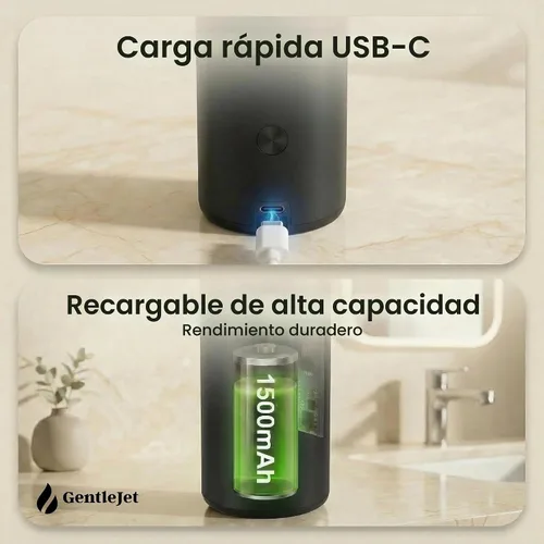 Vista 5 de GentleJet SmoothDrop - Dispensador automático de jabón líquido sin contacto, bomba de precisión antigoteo, recargable USB-C, acero inoxidable 304
