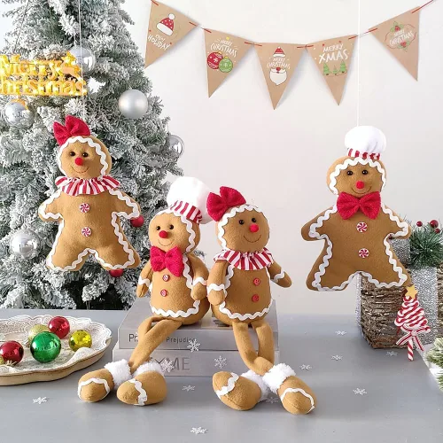 Vista 6 de BALONAR Figuras de Hombre de Jengibre de Peluche de Navidad de 15 Pulgadas de Tamaño Grande Niño Niña con Sombrero de Chef Moño Adorno de Navidad
