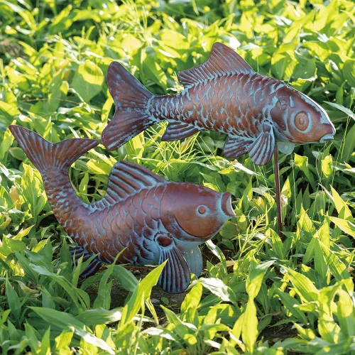 Vista 3 de Juego de 2 esculturas de peces Koi para exteriores, estatua de jardín, estanque, peces, patio, esculturas y estatuas de Koi de cobre antiguo