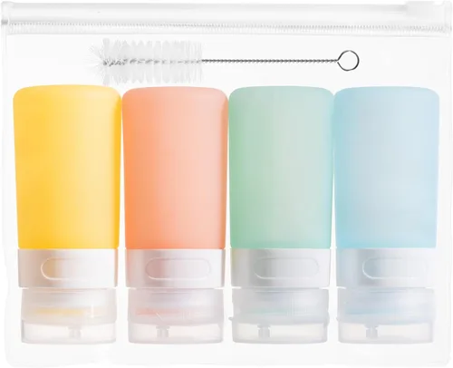Vista 17 de MICEBAY Botellas exprimibles de condimentos para salsas, mini recipiente de silicona para aderezo de ensalada de 1 onza para llevar con bolsa