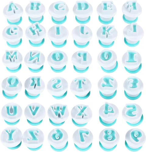 Vista 3 de BENBO - Juego de moldes para tartas con números de letras del alfabeto, 36 piezas para fondant, azúcar, manualidades, sello de galletas, impresión