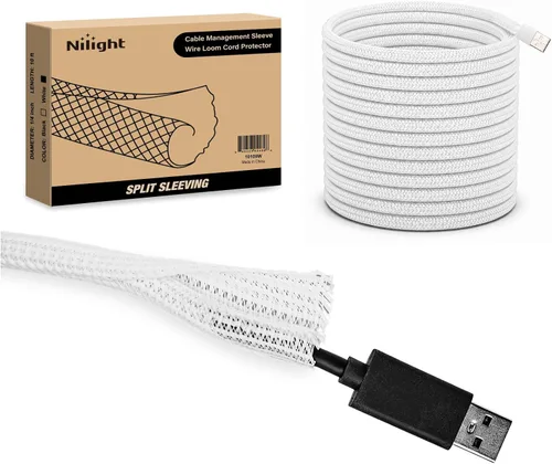 Vista 13 de Nilight - Funda para cable, fundas de gestión de cable de 10 pies - 1/2 pulgada, funda trenzada, telar de alambre autoenvolvente dividido