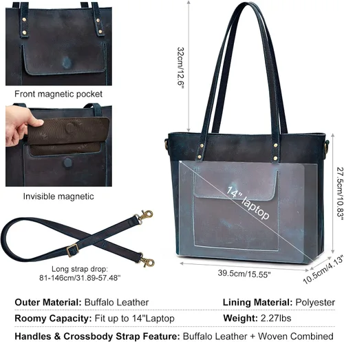 Vista 24 de S-ZONE Bolso bandolera vintage de cuero genuino para mujer