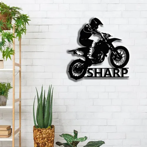 Vista 4 de Letrero de metal personalizado para motocicleta, arte de pared de metal para motocicleta, letreros de nombre de motociclista personalizados