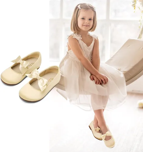 Vista 6 de DREAM PAIRS Zapatos de vestir para niñas, zapatos de ballet con lazo para boda, fiesta, bebé, niña pequeña