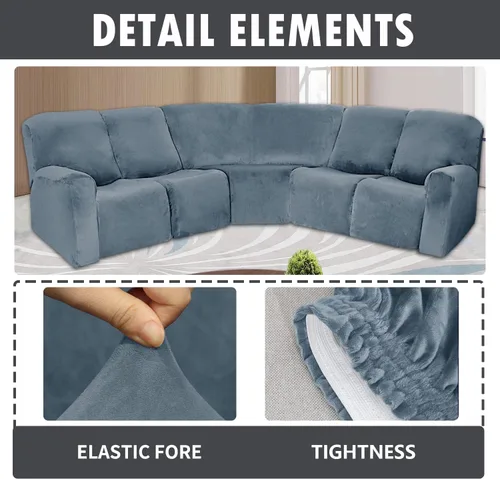 Vista 4 de ele ELEOPTION Funda reclinable modular de 5 plazas, 7 piezas, fundas para sofá reclinable en forma de L, protector de muebles, grueso, suave, Gris