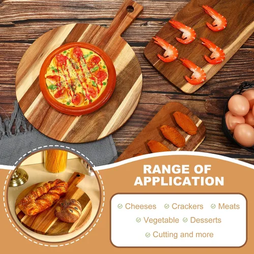 Vista 5 de Uiifan 3 tablas de cortar de madera de acacia con mango de madera para cortar charcutería, bandeja de servir en bloque de carnicero de varios