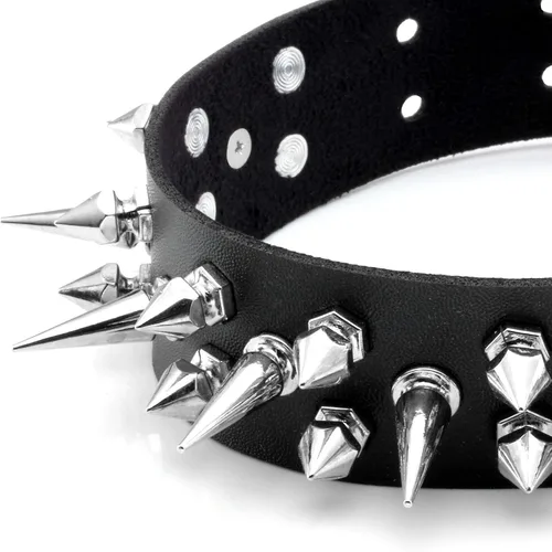 Vista 2 de MILAKOO Gargantilla de piel gótica punk con picos ajustables para hombres y mujeres