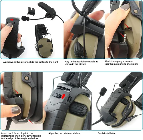 Vista 8 de Micrófono y PTT para Auriculares con Cancelación de Ruido Walkerrazor Airsoft (Negro)