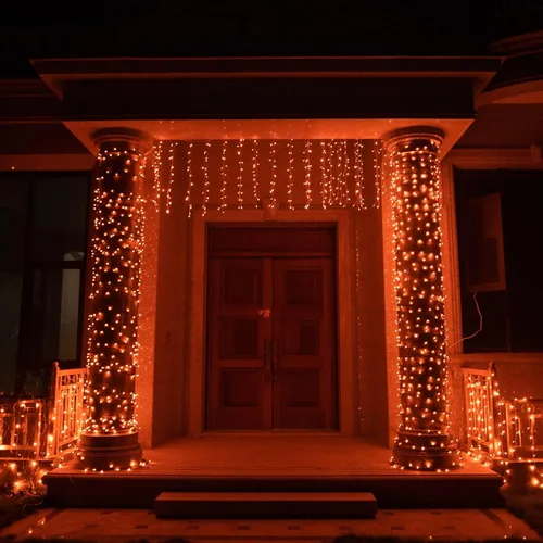 Vista 7 de TW SHINE Luces de Halloween, 200 LED 66 pies Luces de Halloween para Exteriores Enchufables con 8 Modos, Luz Impermeable para Exteriores Naranja