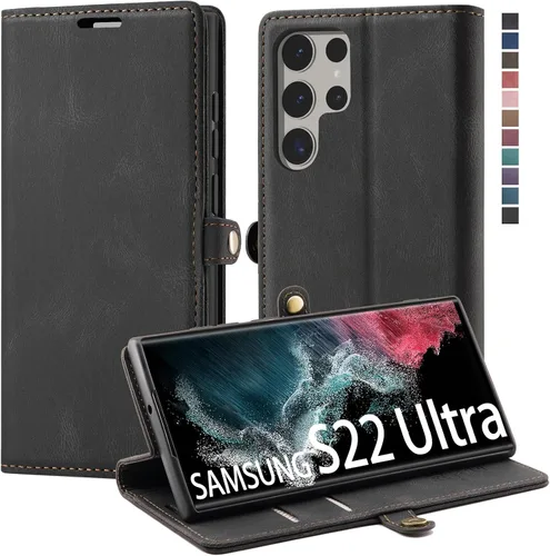 Vista 19 de Funda tipo cartera para Samsung Galaxy S22 5G con bloqueo RFID, color negro