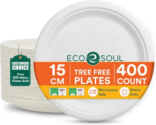 Vista 27 de ECO SOUL - Platos de papel compostables de 9 pulgadas (paquete de 200) biodegradables, resistentes, desechables, ecológicos para cena de Navidad