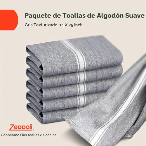 Vista 2 de Zeppoli - Trapos de cocina, de algodón, para cocina o limpieza, reusables, súper absorbentes, lavables a máquina, para chefs, paquete de 15 gris