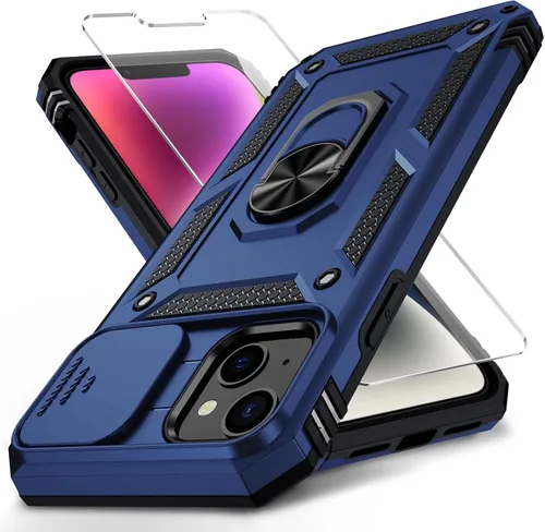 Vista 23 de Funda para iPhone 14 con cubierta para lente de cámara, protector de pantalla HD, protección contra caídas de grado militar de 10 pies, soporte