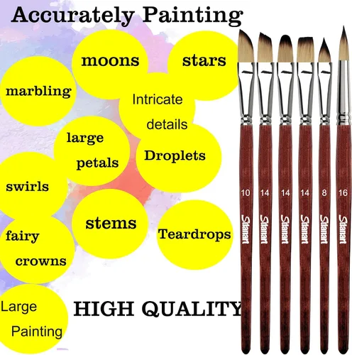 Vista 6 de Sdanart Pinceles de acuarela profesionales, 10 piezas de pinceles de pintura para artistas, incluyendo redondeados puntiagudos, planos, filbert