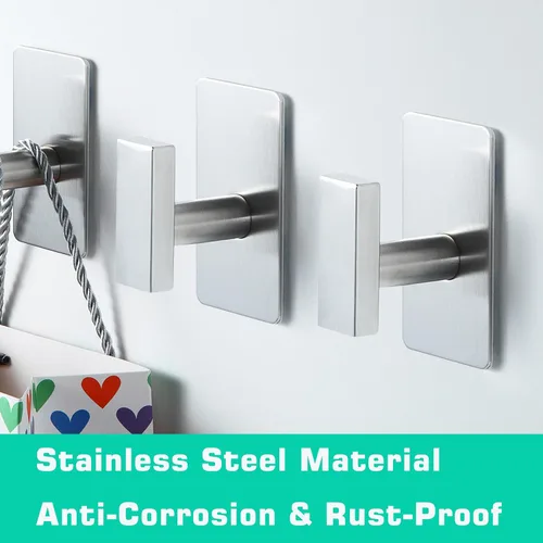 Vista 4 de Paquete de 4 ganchos adhesivos para toallas de baño, ganchos de pared de acero inoxidable resistentes para baño, cocina, colgar toallas, abrigos