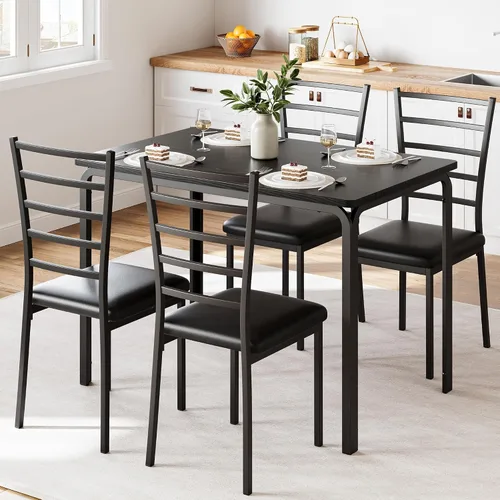 Vista 10 de IDEALHOUSE Juego de sillas de mesa de comedor de 5 piezas para espacios pequeños, juego de comedor moderno de interior para 4, juego de mesa Marrón