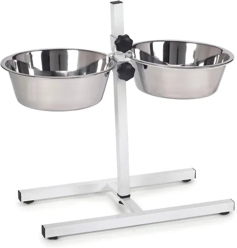Vista 3 de ProSelect - Tazón ajustable de acero inoxidable para perros con dos cuencos de comida para mascotas