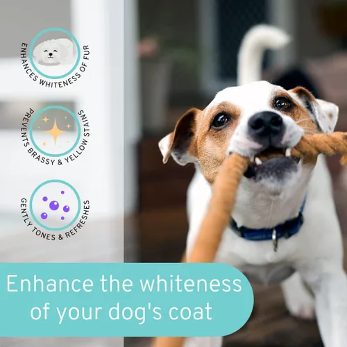 Vista 3 de Champú blanqueador para perros de 8 onzas líquidas – Champú para perros blancos – Champú para cachorros para abrigos blancos – Blanqueador de pelo
