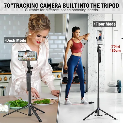 Vista 2 de Trípode de seguimiento facial automático con rotación de 360 grados con soporte, soporte para trípode Android y iPhone con control remoto y gestos