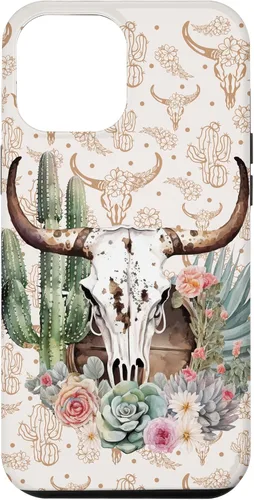 Vista 26 de Western Boho Chic Longhorn Bull Skull Cactus Beige Pattern Case for iPhone 17