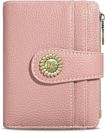 Vista 35 de Kelvoris Cartera pequeña Rfid para mujer, plegable, con cremallera, bolsillo para monedas, piel sintética, compacto, para tarjetas de crédito