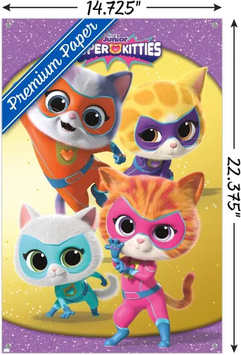 Vista 3 de Trends International Disney Junior Super Kitties - Póster de pared de grupo, 14.72 x 22.37 pulgadas, paquete de póster premium y alfiler