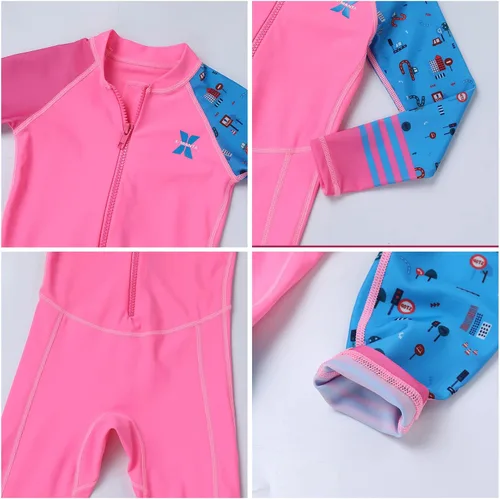 Vista 3 de Traje de baño de una pieza de manga larga para niños y niñas con protección solar