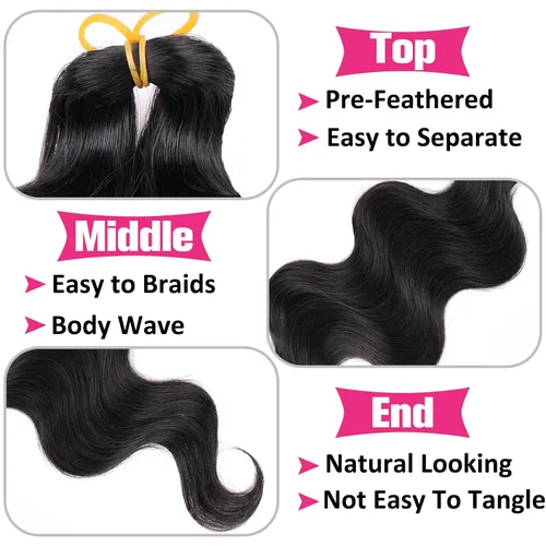 Vista 3 de Unionbeauty - Cabello trenzado ondulado de 18 pulgadas, paquete de 3 unidades, cabello trenzado preemplumado, trenzas bohemias negras para trenzas