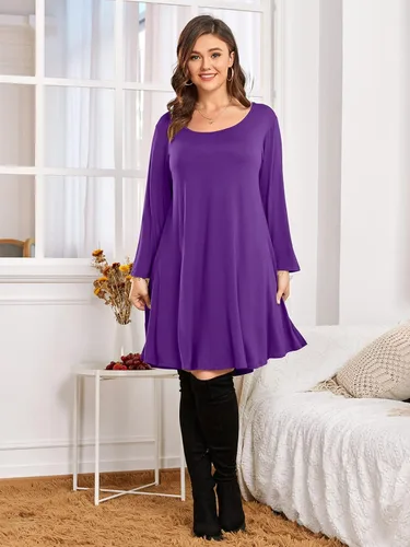 Vista 4 de BELAROI Vestido informal acampanado suelto de manga 34 para mujer