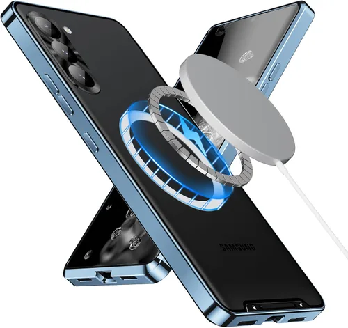 Vista 18 de Funda de metal para Galaxy S23 compatible con MagSafe Wireless Chager a prueba de golpes, bloqueo de seguridad de parachoques de metal esmerilado