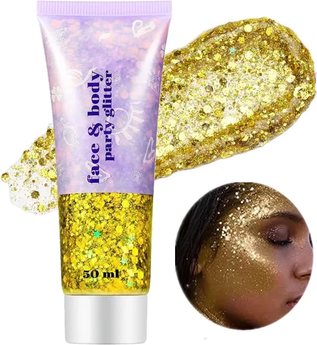 Vista 27 de Go Ho Brillantina azul para rostro y cuerpo, pintura facial azul de Halloween, gel brillante de sirena, lentejuelas gruesas holográficas para ojos