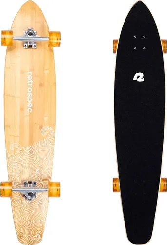 Vista 13 de Retrospec Zed Pintail & Cruiser Longboard Patineta para Adultos - Tabla de 112 cm de bambú y arce canadiense con rodamientos ABEC-7, ruedas
