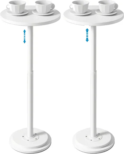 Vista 8 de Paquete de 2 mesas para bebidas, mesa auxiliar pequeña con altura ajustable y diseño resistente, mesas de Martini con pedestal para espacios