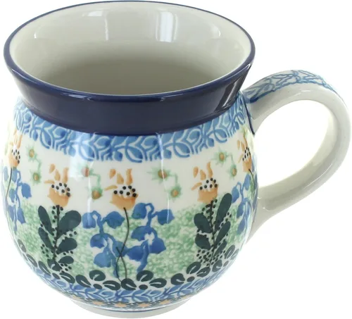 Vista 3 de Blue Rose Polish Pottery - Blue Alyce Bubble Mug - 16 oz - Unique Shape Mug for Coffee & Tea