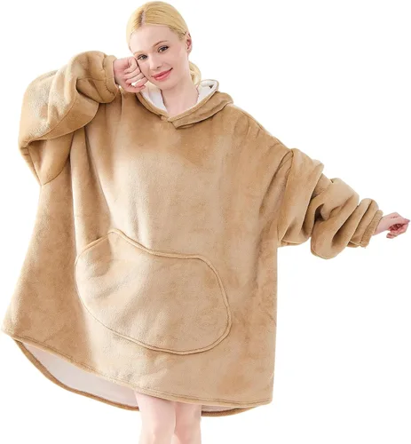 Vista 20 de Moinlizy - Sudadera con capucha tipo manta extragrande, portátil con capucha y bolsillo, de grueso sherpa, para mujeres y hombres adultos