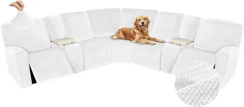 Vista 270 de Arfntevss Fundas de sofá seccional reclinable de terciopelo, Funda de sofá seccional de esquina para sofá reclinable, Funda elástica suave