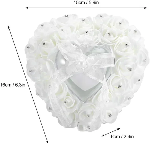 Vista 3 de TOPINCN Almohada de boda, soporte de caja de corazón de boda, romántica en forma de corazón, caja de boda, decoración de rosa, cojín de almohada
