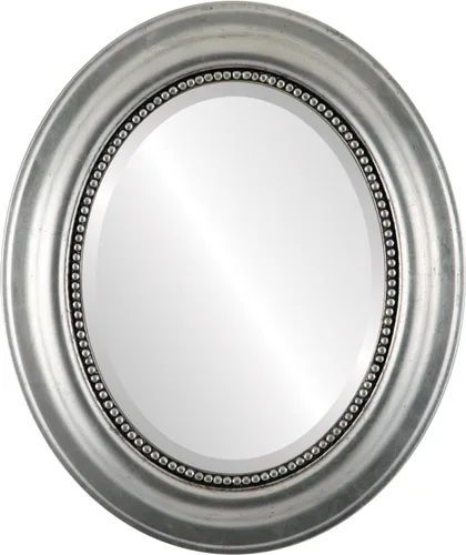 Vista 21 de OVALCREST Espejo de pared ovalado biselado para decoración del hogar, estilo patrimonial, espray plateado, dimensiones exteriores de 25 x 29 pulgadas