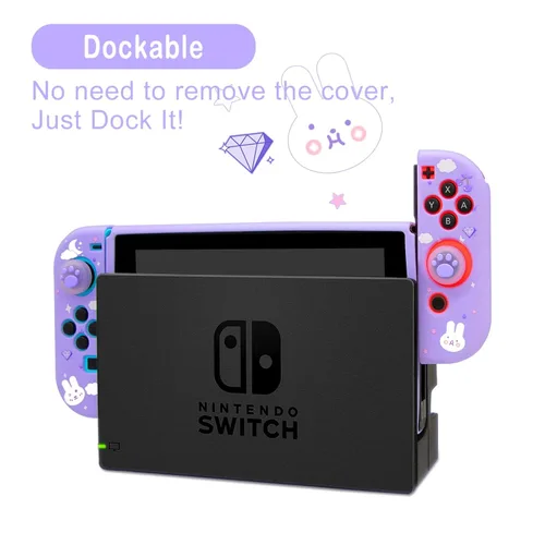 Vista 3 de Dockable Protective Case Compatible with Nintendo Switch Cute Soft TPU Slim Grip Cover for NS Joy-con Controllers with 2 Cat Paw Thumb Grips Caps