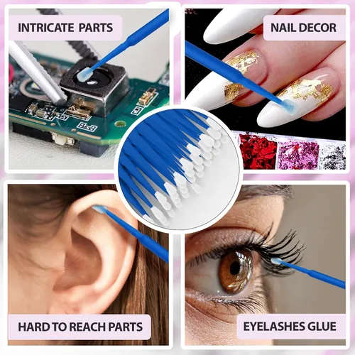 Vista 4 de Microswabs - Paquete de 500 extensiones de pestañas, color azul, microaplicador suave de 0.079 pulgadas con varitas de microfibra, adecuado